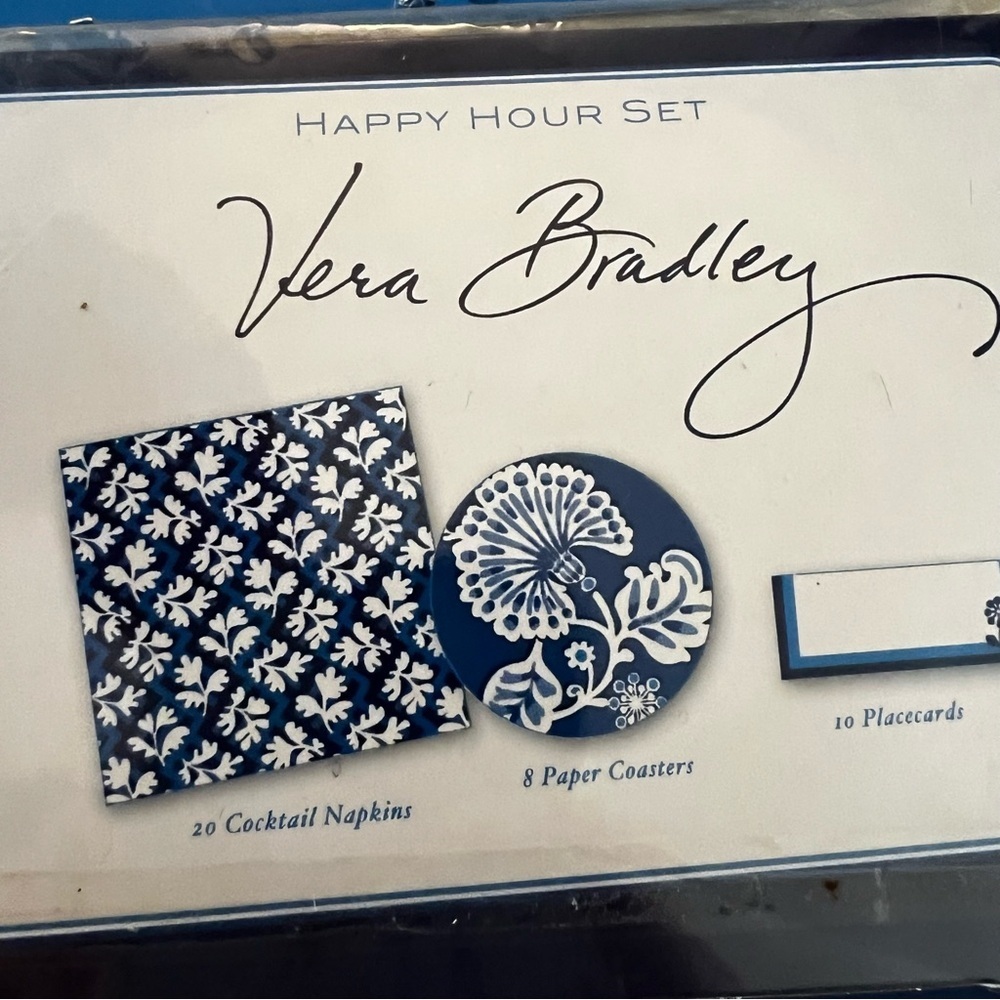 New VERA BRADLEY Blue Bayou 2014 Happy Hour Set Cocktail Napkins Coasters Cards - Picture 5 of 6